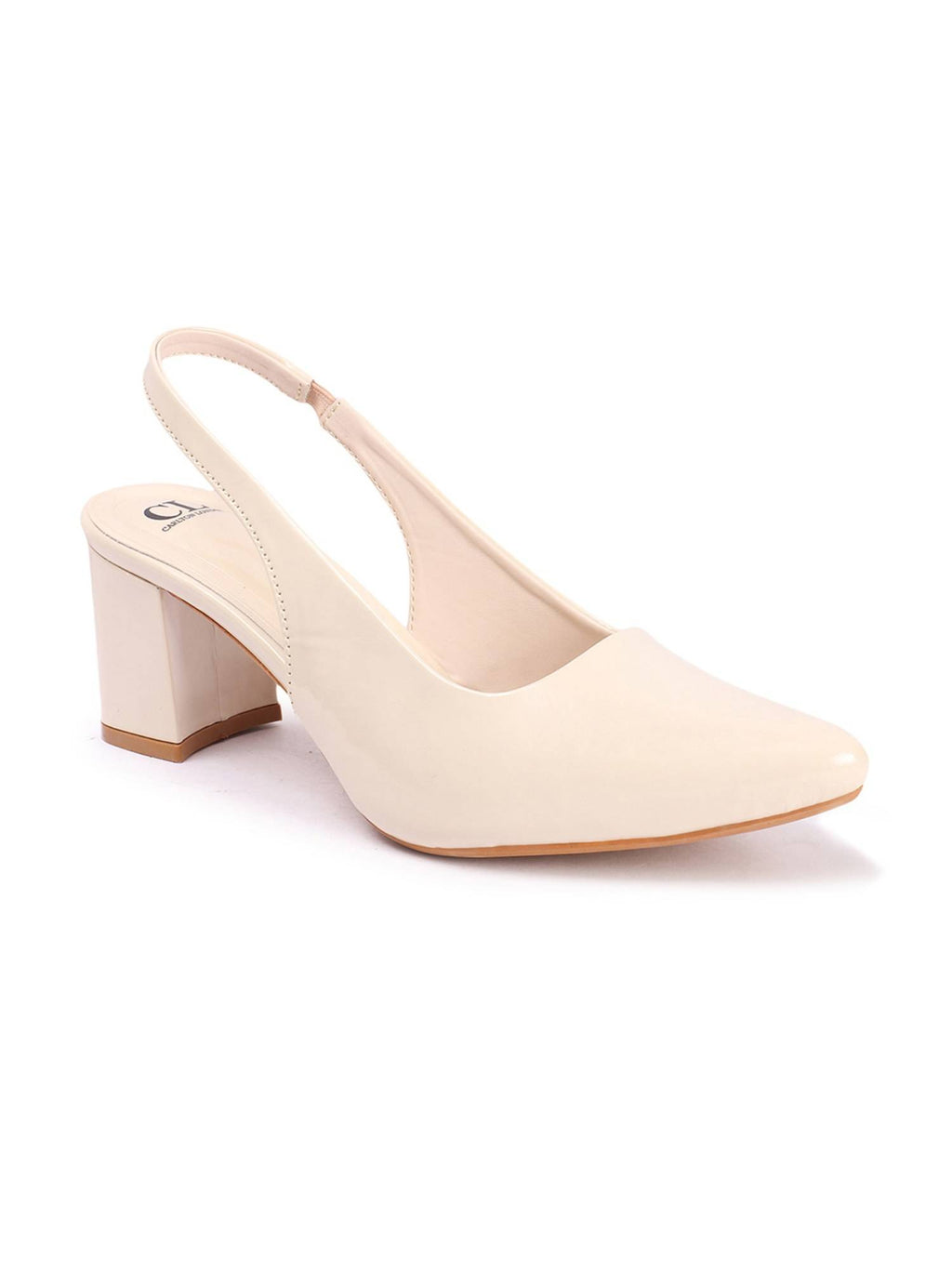 Beige Pointed Toe Backstrap Women Pumps | H78 - view 4