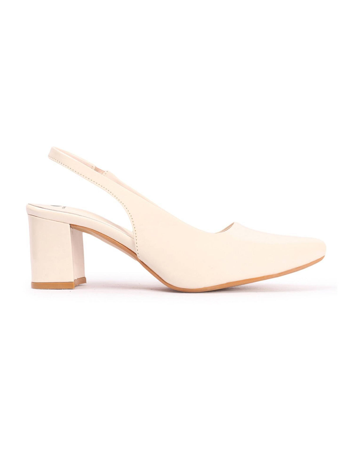 Beige Pointed Toe Backstrap Women Pumps | H78 - view 5
