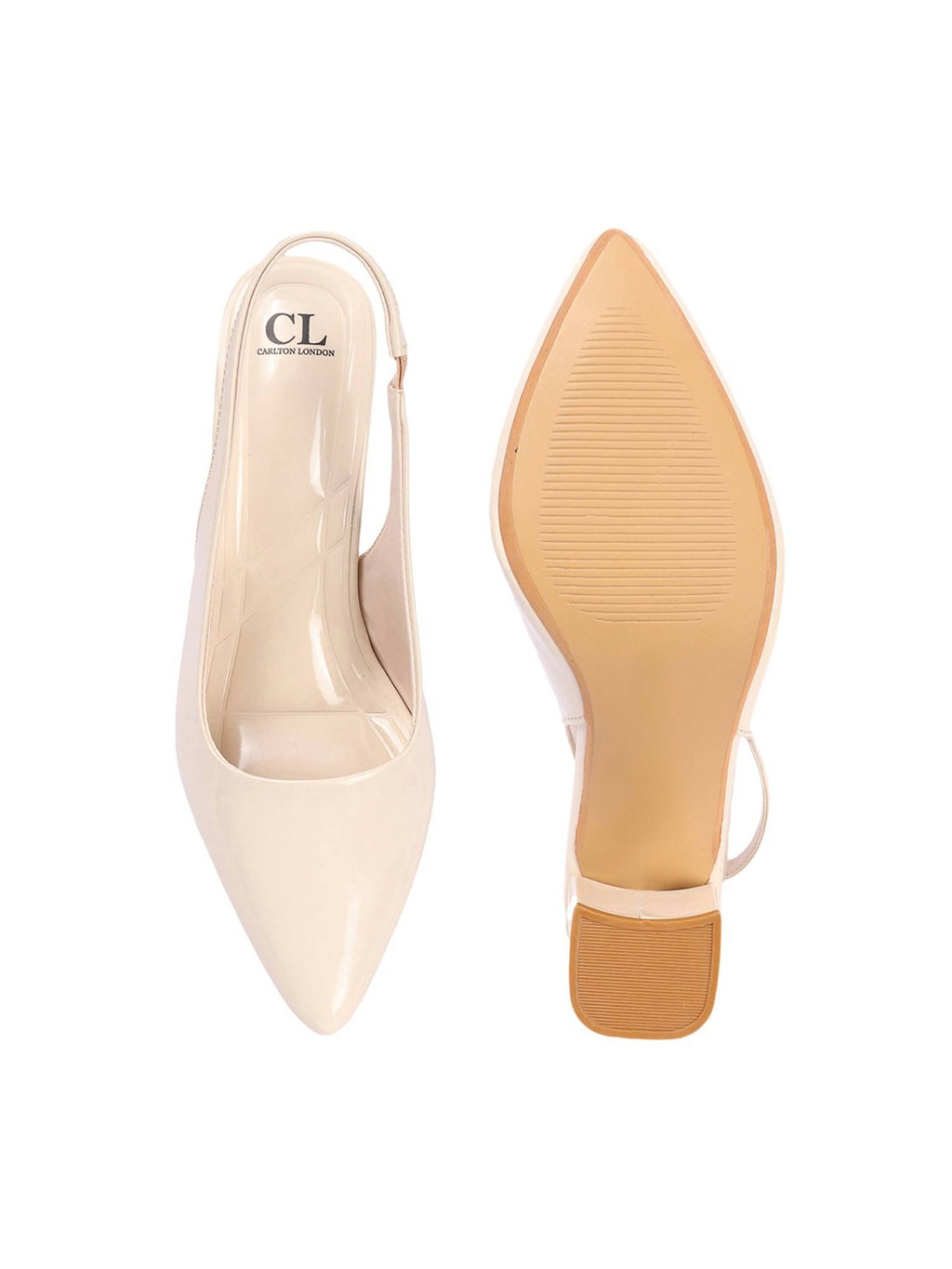 Beige Pointed Toe Backstrap Women Pumps | H78 - view 7
