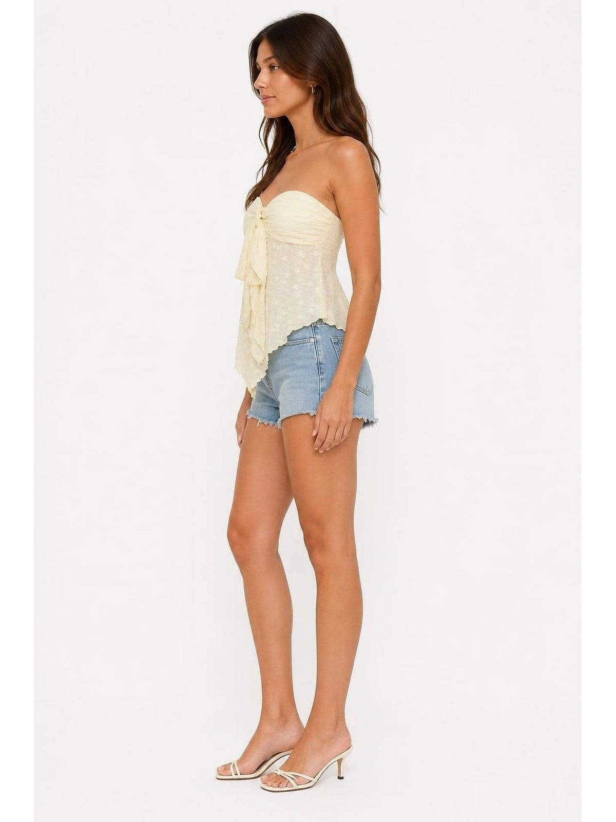 Beige Floral Tie Front Tube Top | TT90 - view 2
