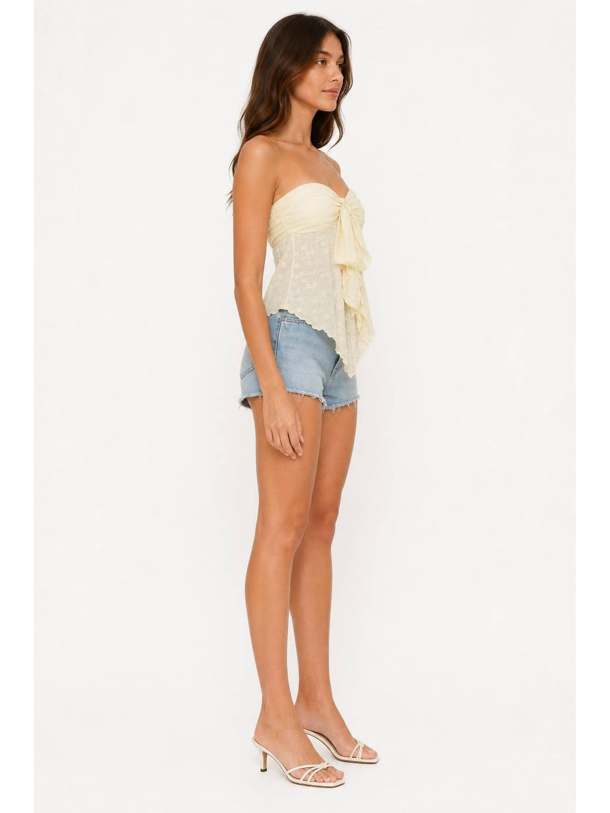 Beige Floral Tie Front Tube Top | TT90 - view 4
