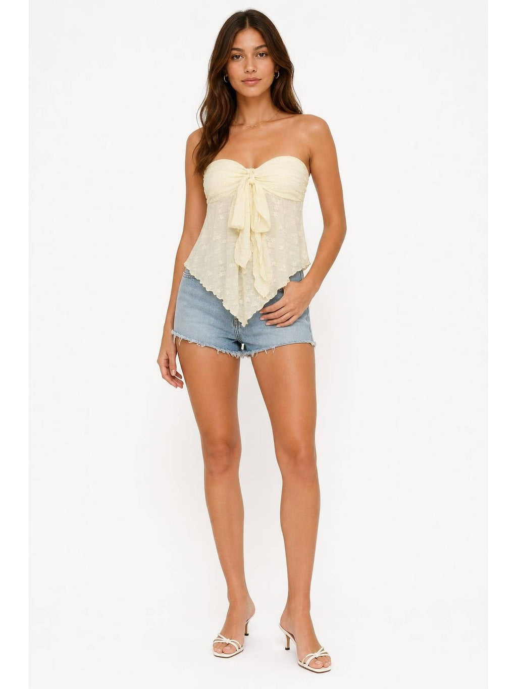 Beige Floral Tie Front Tube Top | TT90 - view 6