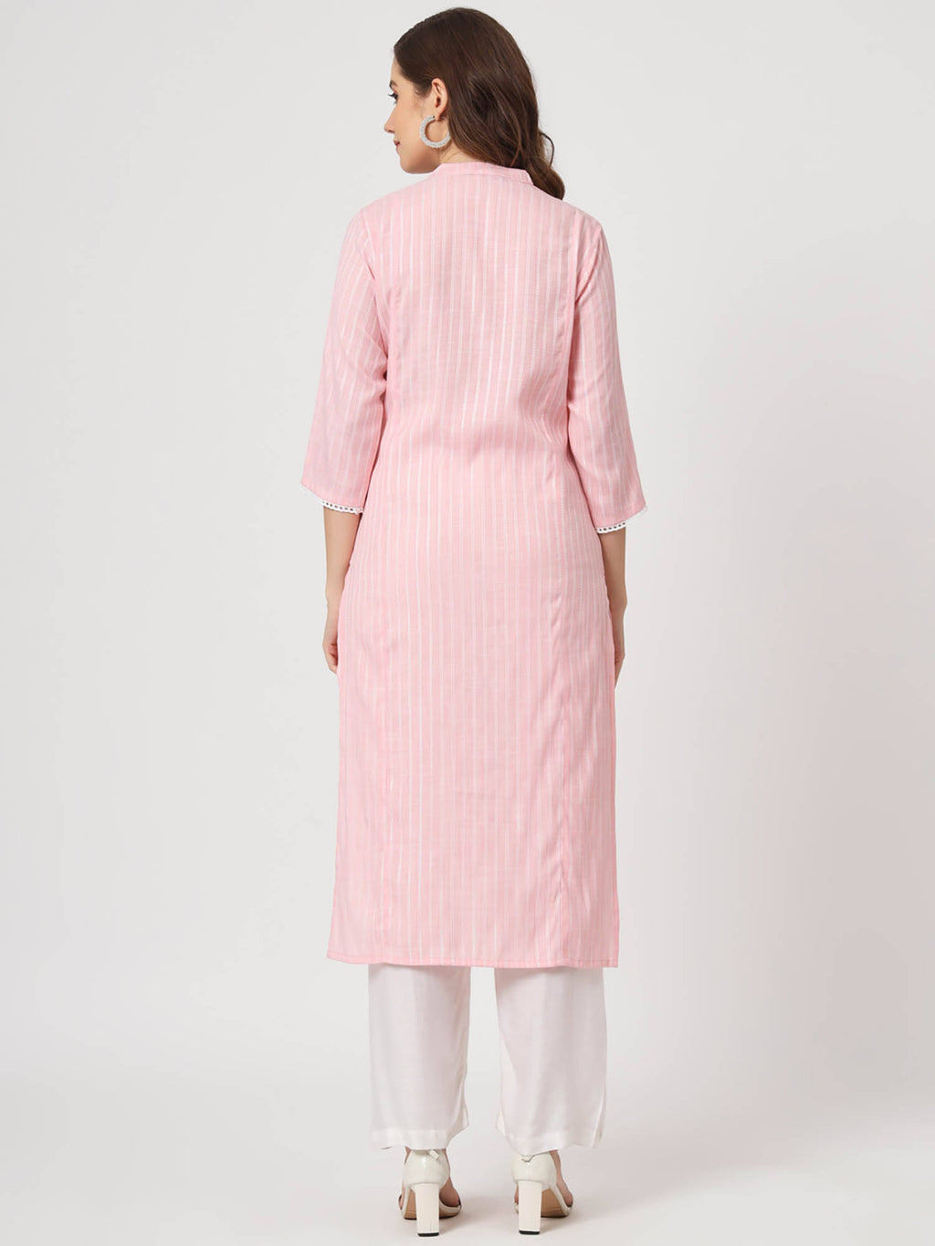 Ethnic Wear Womens Dyed Yarn Viscose Baby Pink Embroidered Straight Kurta | FY93 - view 5