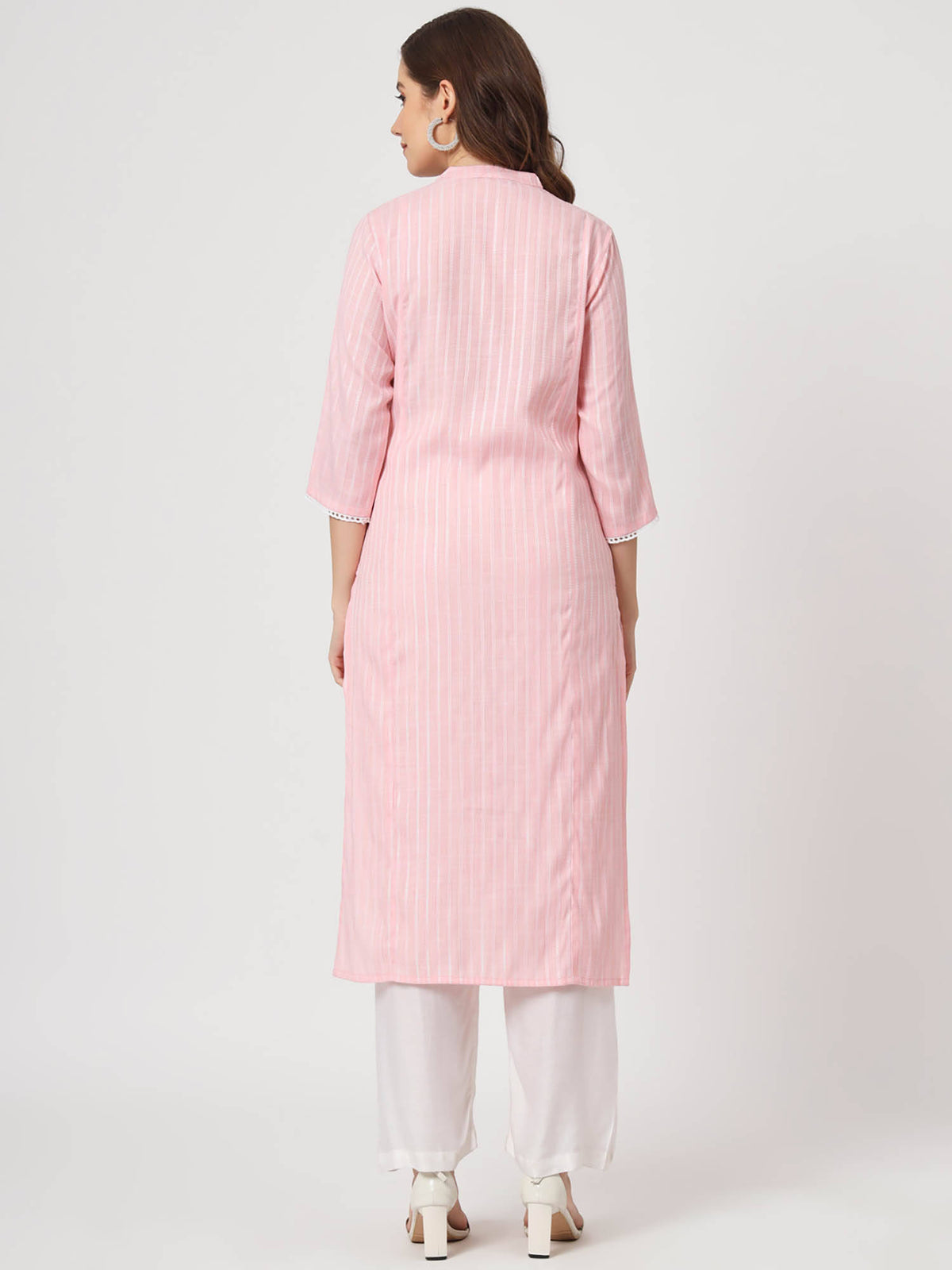 Ethnic Wear Womens Dyed Yarn Viscose Baby Pink Embroidered Straight Kurta | FY93 - view 5