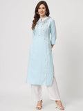 Ethnic Wear Womens Dyed Yarn Viscose Baby Pink Embroidered Straight Kurta | FY93 - view 7