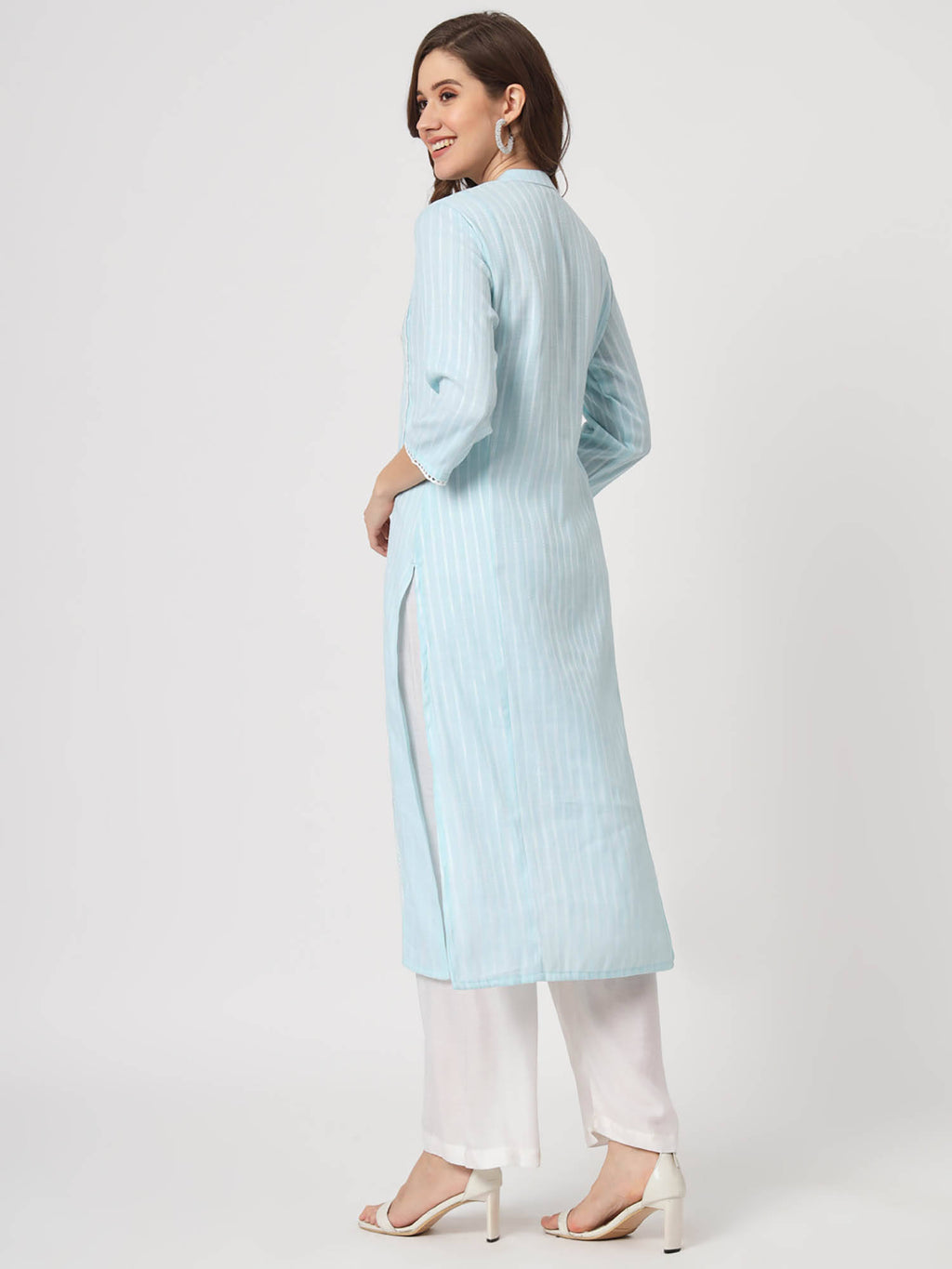 Ethnic Wear Womens Dyed Yarn Viscose Baby Pink Embroidered Straight Kurta | FY93 - view 11