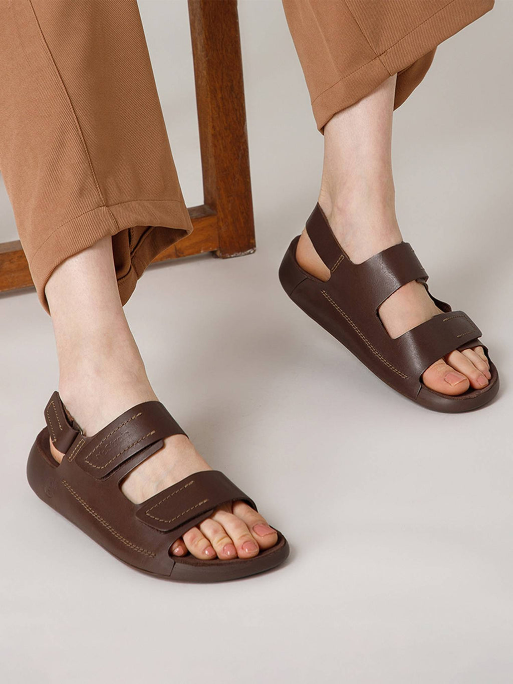Back Strap Leather Sandals - Beige | SD89 - view 9
