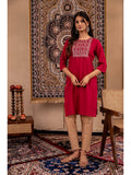 Maroon Embroidered Viscose Rayon Straight Kurta | U3S - view 1