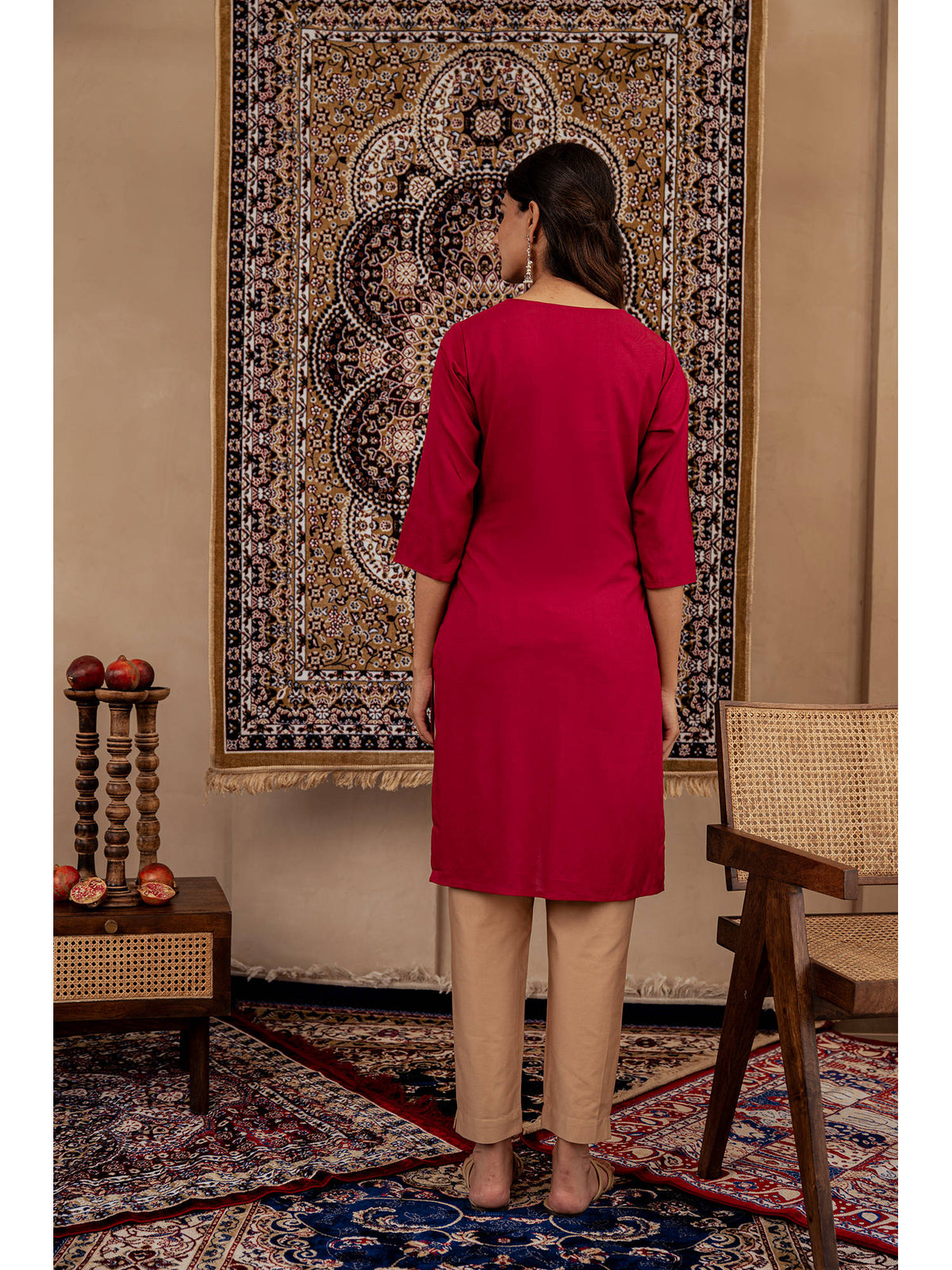 Maroon Embroidered Viscose Rayon Straight Kurta | U3S - view 2