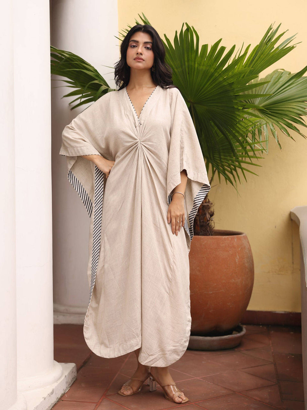 Beige Manta Ray Kaftan Dress | D56 - view 2