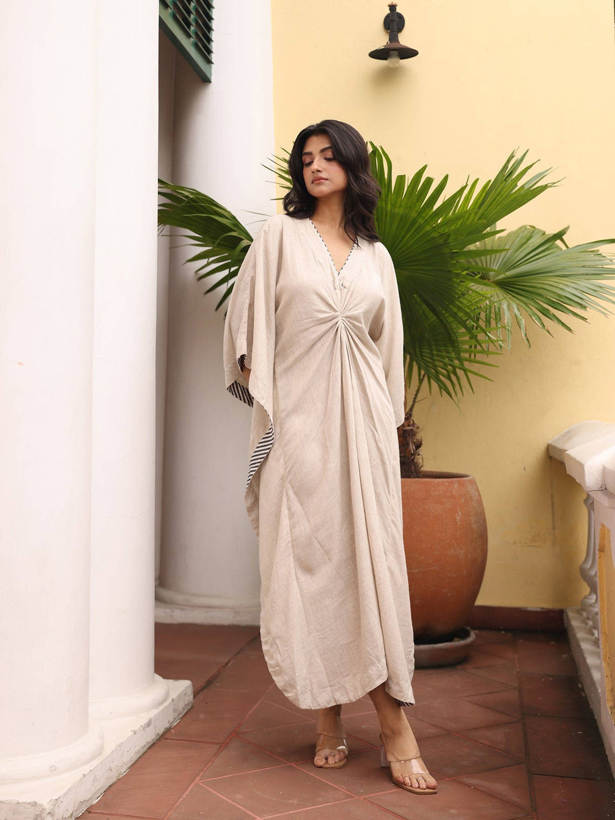 Beige Manta Ray Kaftan Dress | D56 - view 5