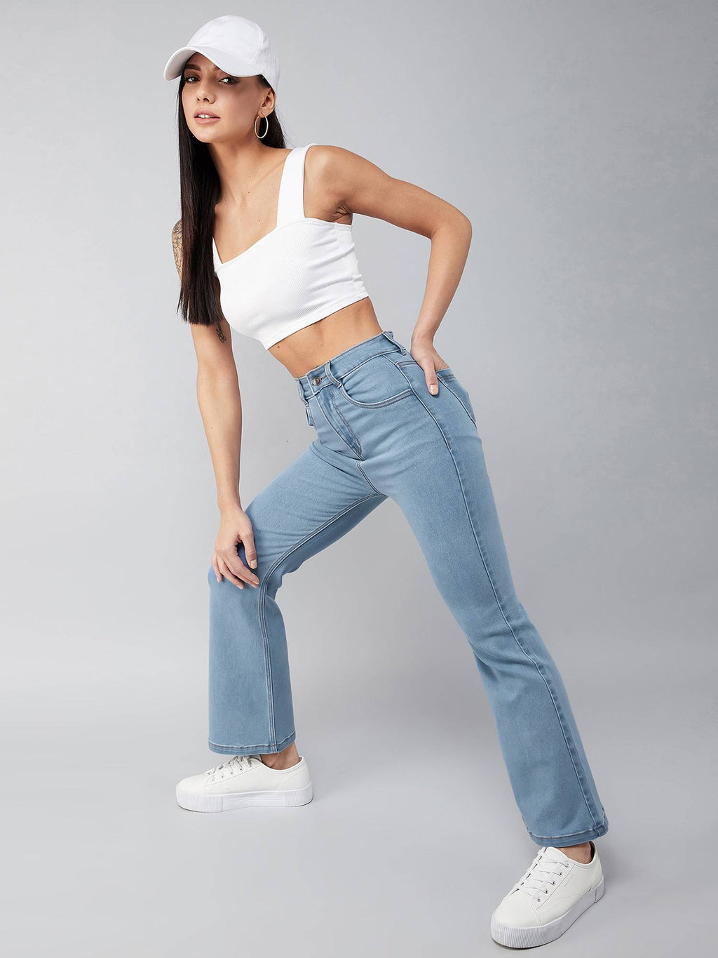 Light Blue Bootcut High Rise Regular Stretchable Denim Jeans | BT10 - view 6