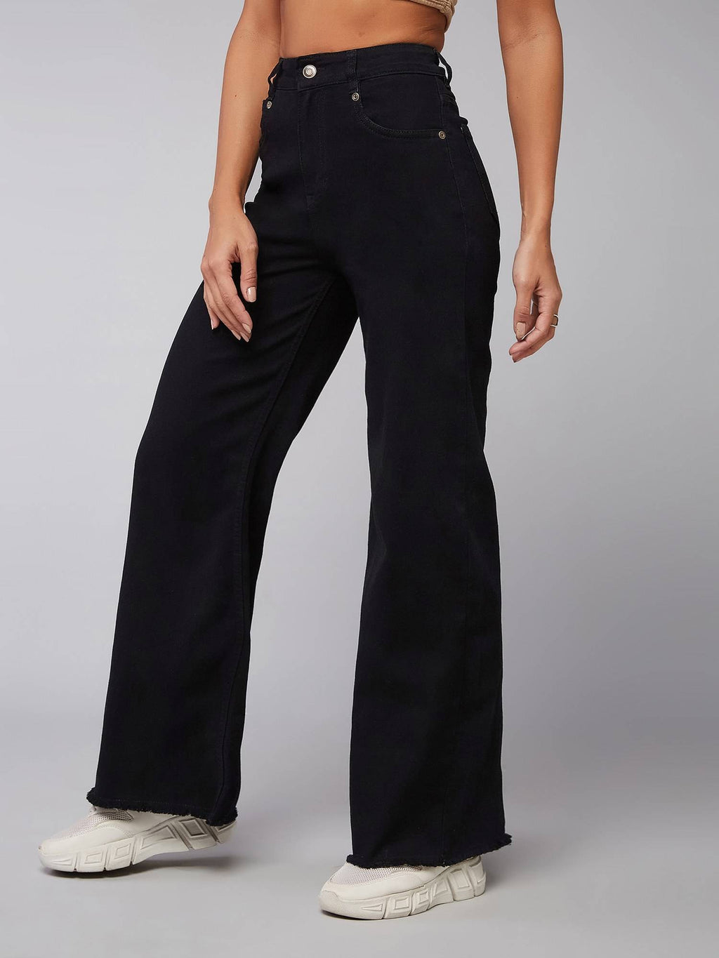 Black High Rise Stretchable Wide Leg Denim Jeans | ST23 - view 3