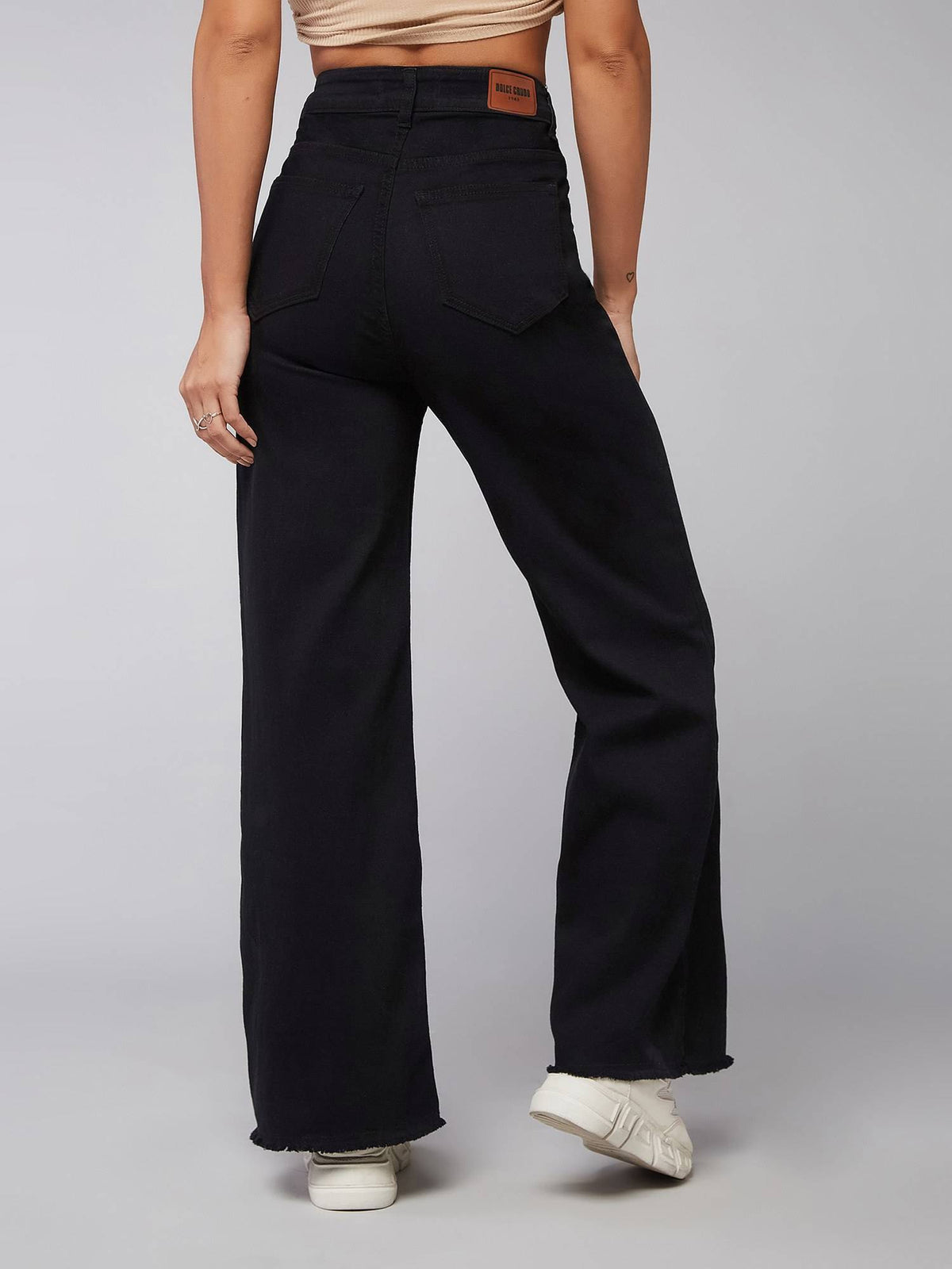 Black High Rise Stretchable Wide Leg Denim Jeans | ST23 - view 4