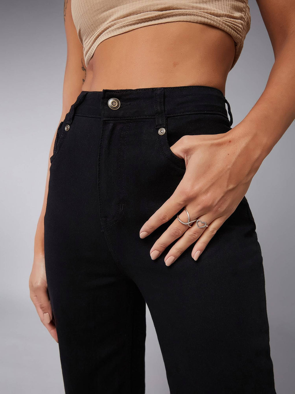 Black High Rise Stretchable Wide Leg Denim Jeans | ST23 - view 5