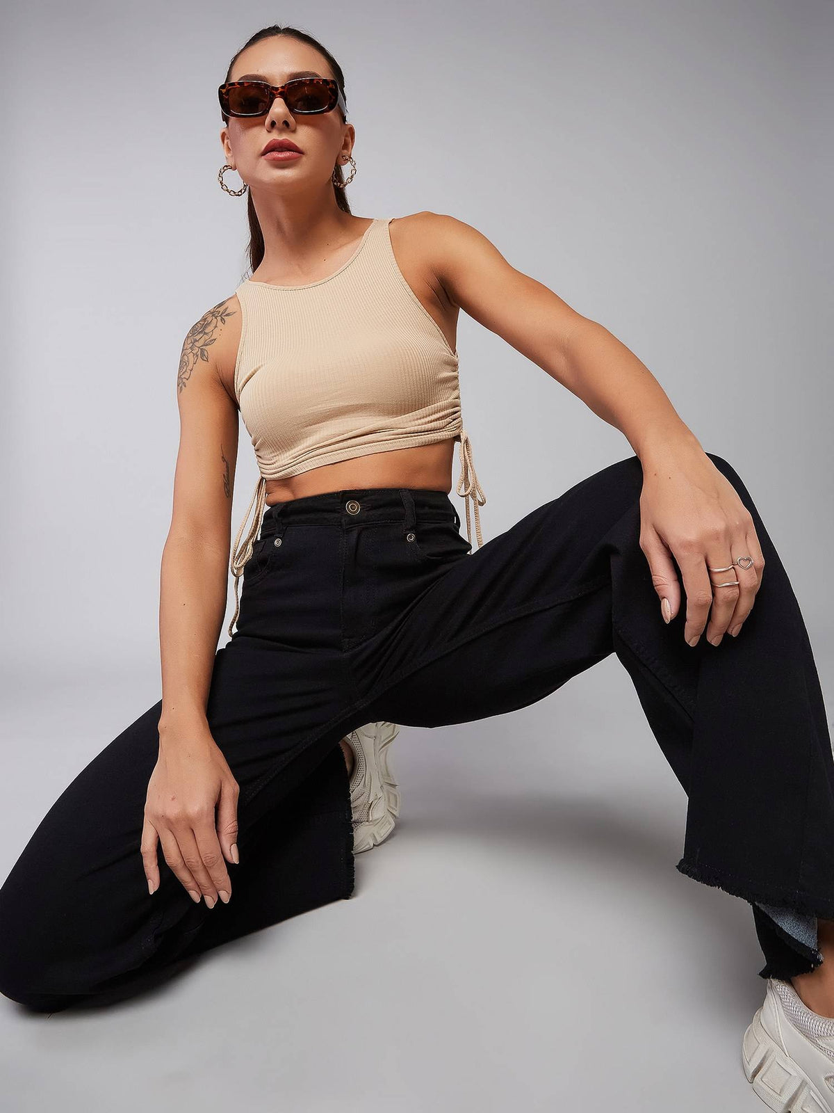 Black High Rise Stretchable Wide Leg Denim Jeans | ST23 - view 6