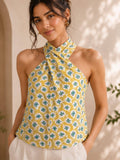 Yellow Floral Twist Halter Top | HT67 - view 1