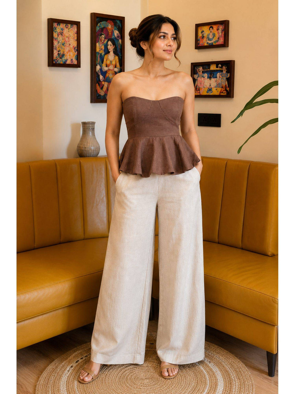 Chocolate Brown Peplum Strapless Top | TT90 - view 1