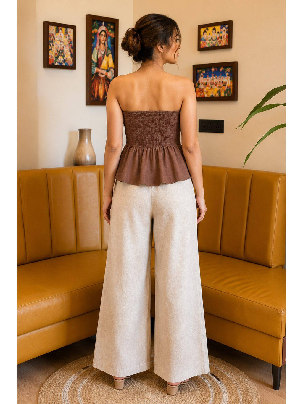 Chocolate Brown Peplum Strapless Top | pt51 - view 2