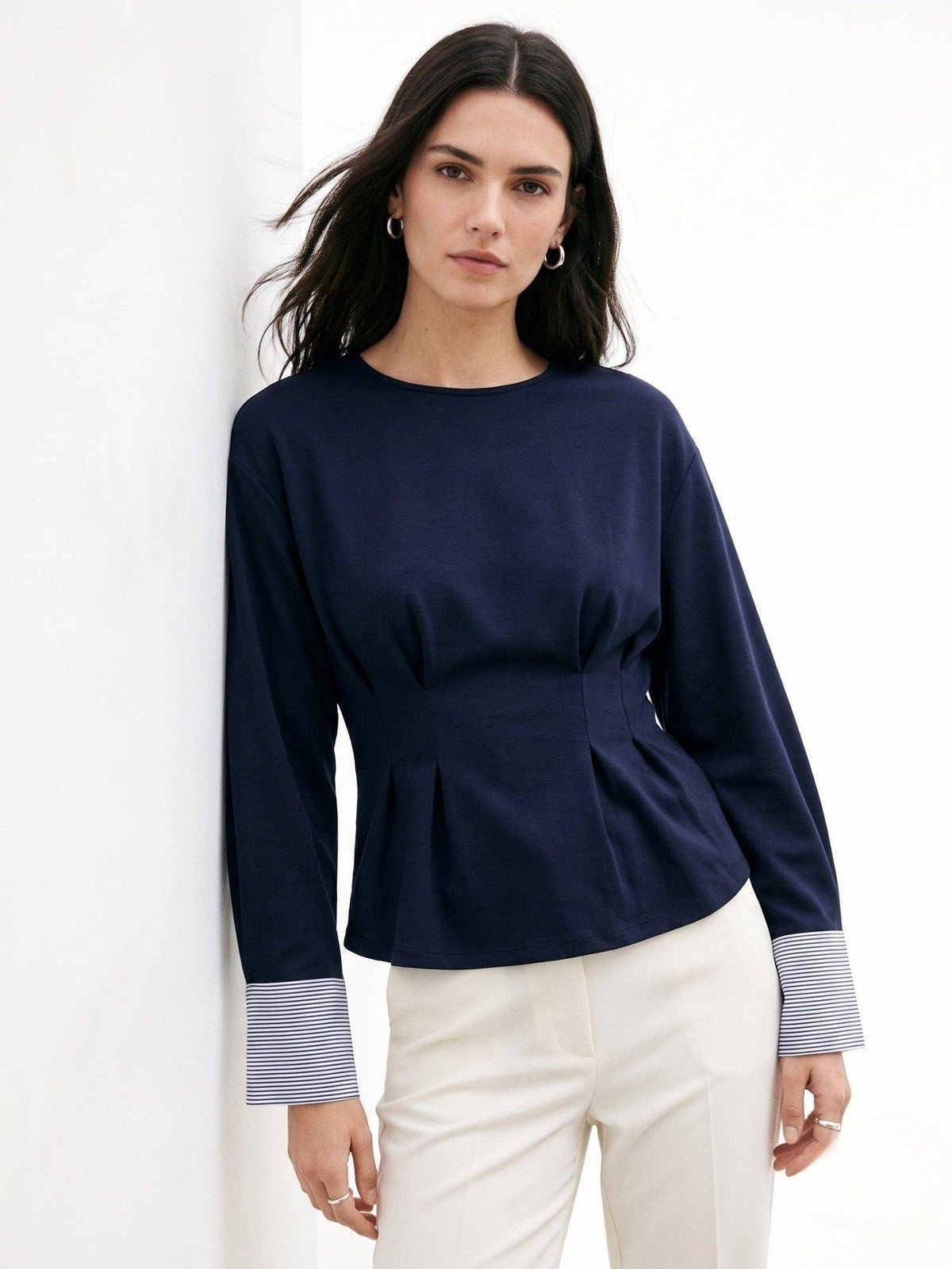 Navy Blue Round Neck Peplum Top | pt51 - view 1