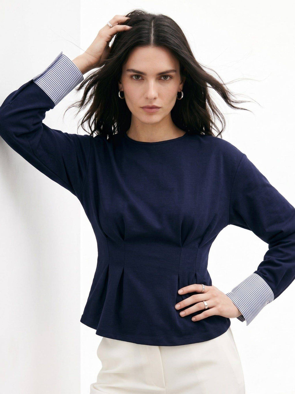 Navy Blue Round Neck Peplum Top | pt51 - view 3