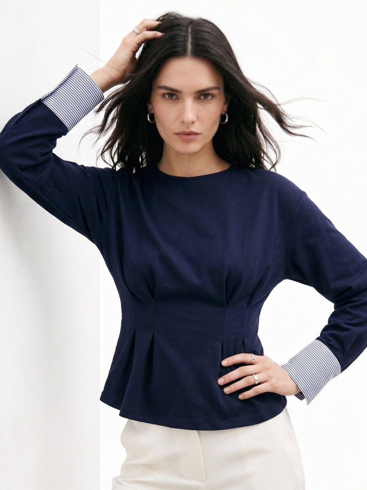 Navy Blue Round Neck Peplum Top | pt51 - view 3
