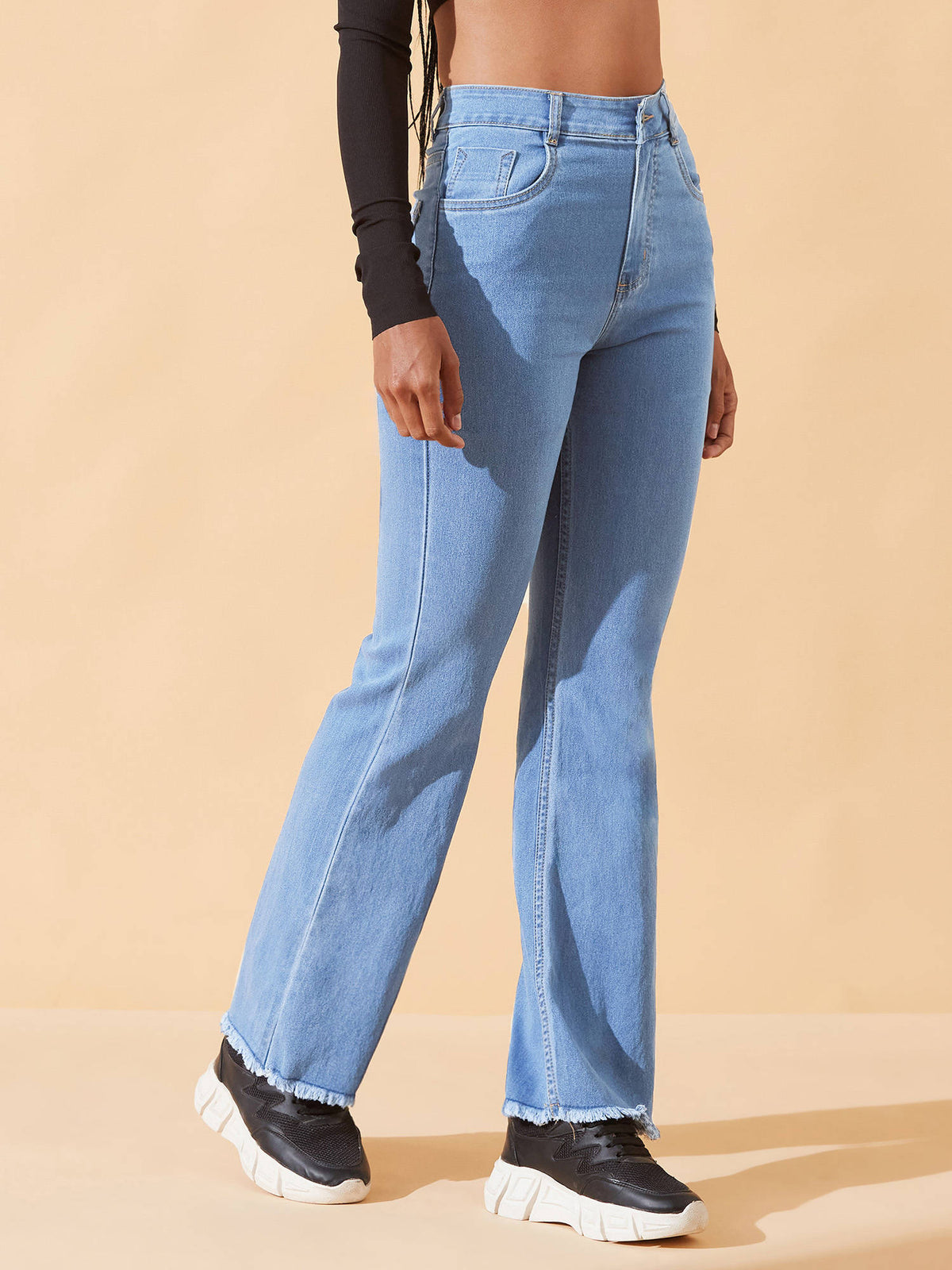 Blue Denim Boot Cut Leg Mid Waist Solid/Plain Jeans | BT10 - view 2