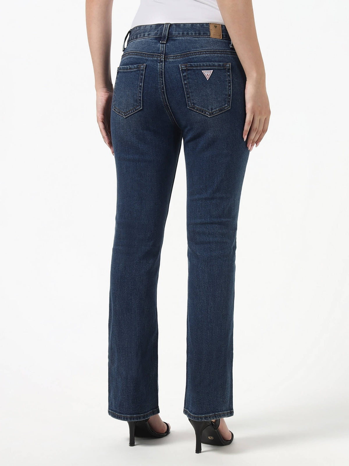 Blue Pure Cotton Slim Leg Mid Waist Solid/Plain Jeans | RF89 - view 3