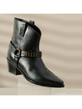 Womens Metal Studded Black Leather Ankle Boots | BT61 - view 1