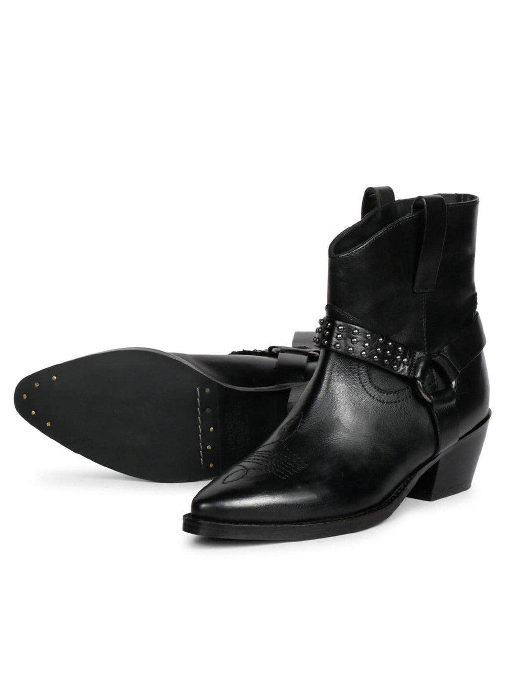 Womens Metal Studded Black Leather Ankle Boots | BT61 - view 2