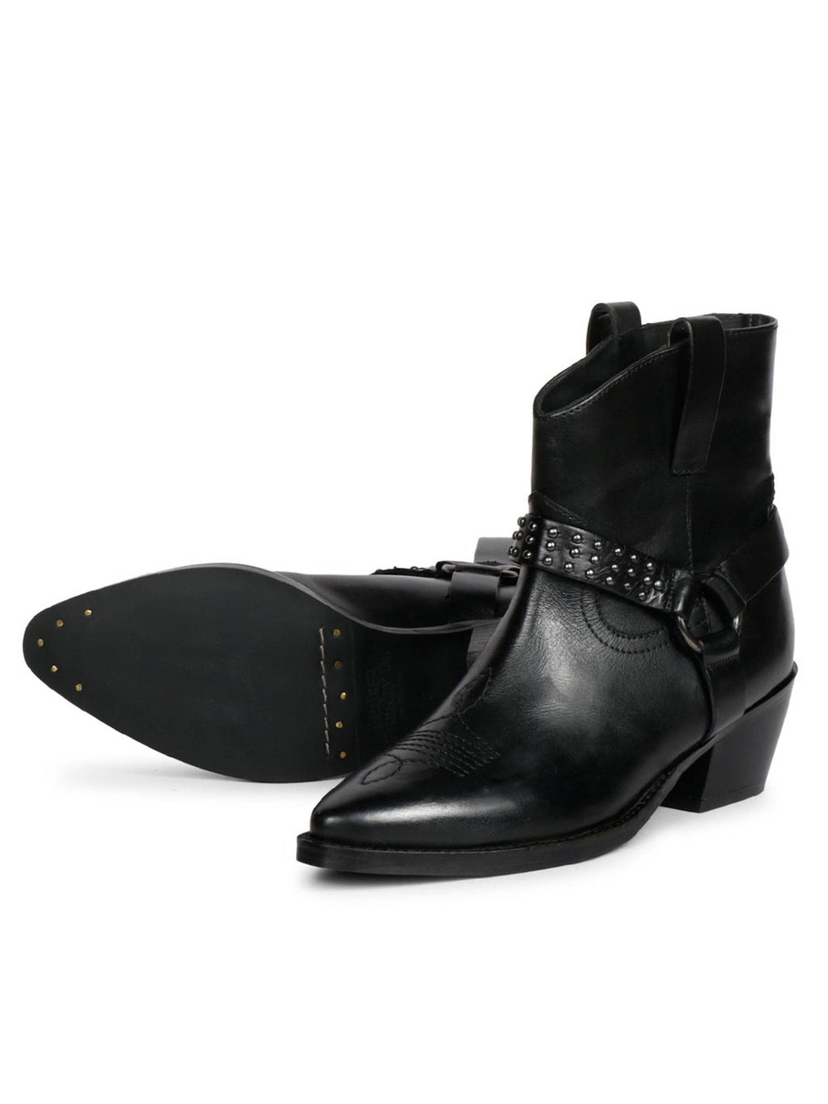 Womens Metal Studded Black Leather Ankle Boots | BT61 - view 2