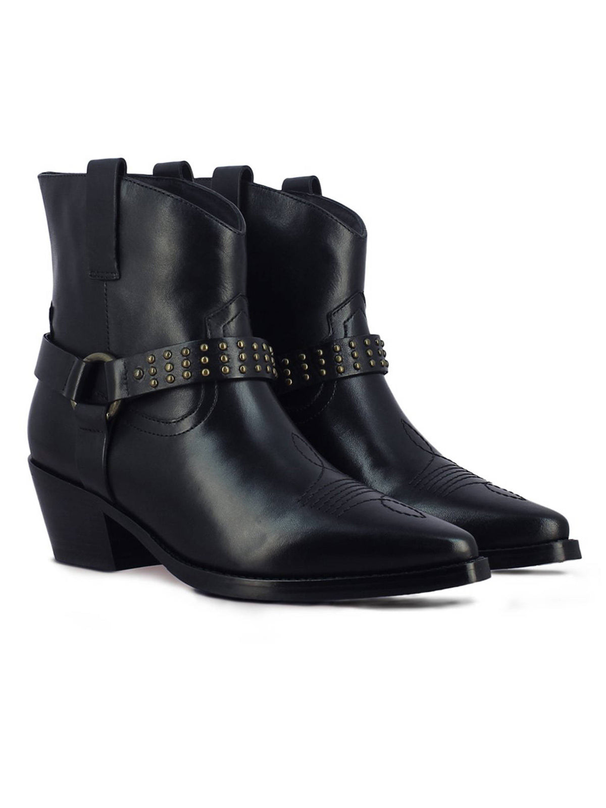 Womens Metal Studded Black Leather Ankle Boots | BT61 - view 3