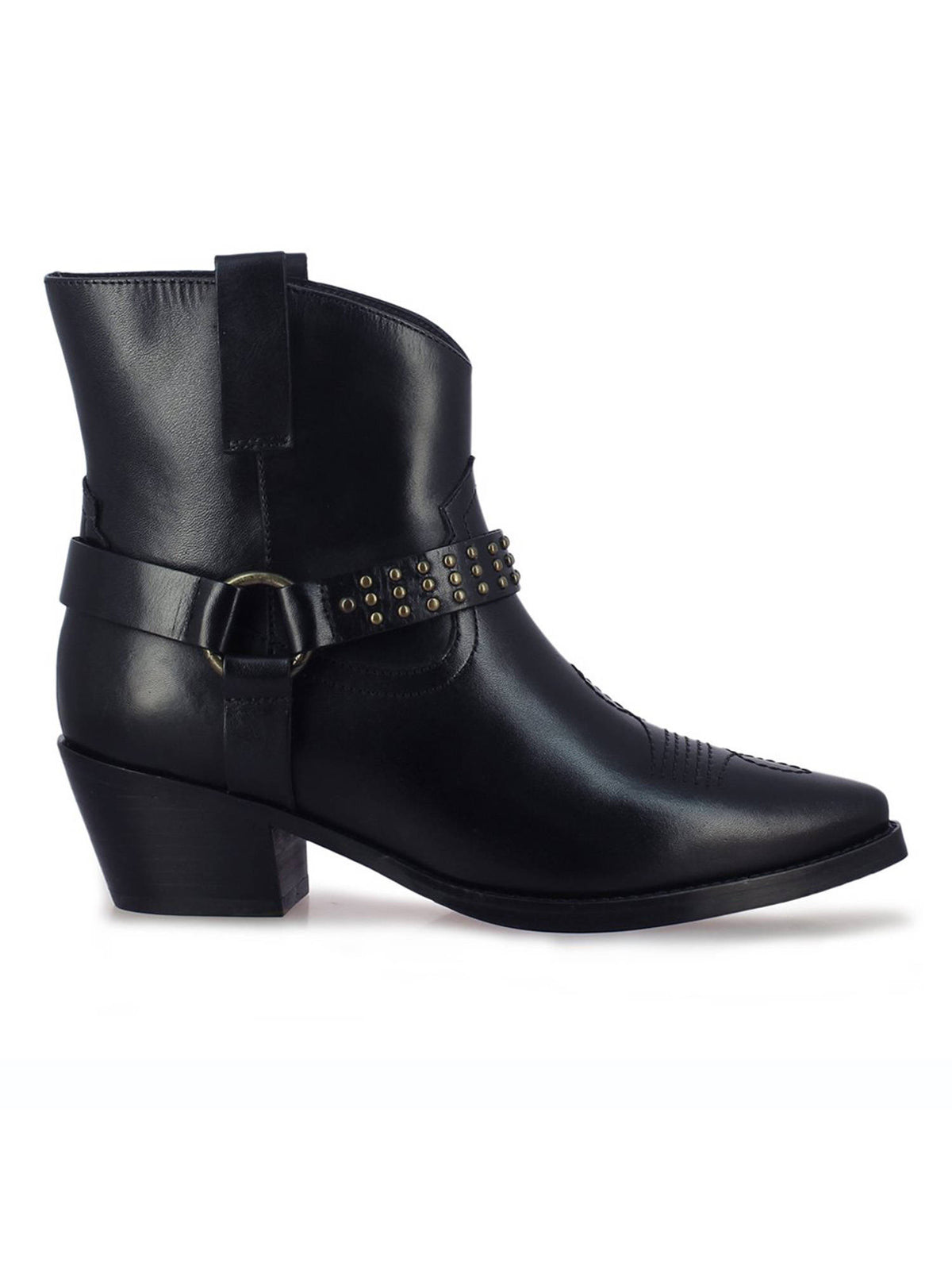 Womens Metal Studded Black Leather Ankle Boots | BT61 - view 4