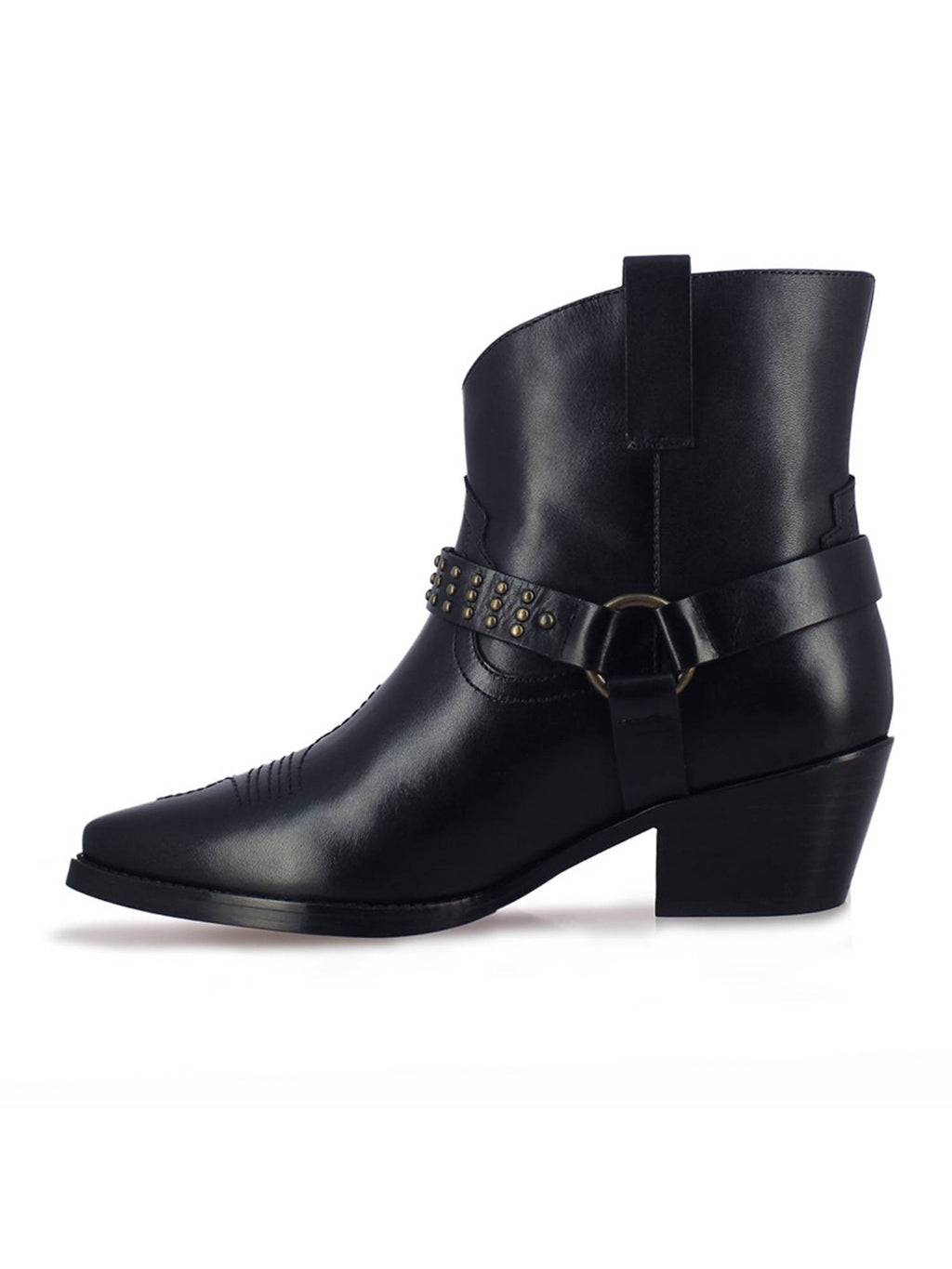 Womens Metal Studded Black Leather Ankle Boots | BT61 - view 5