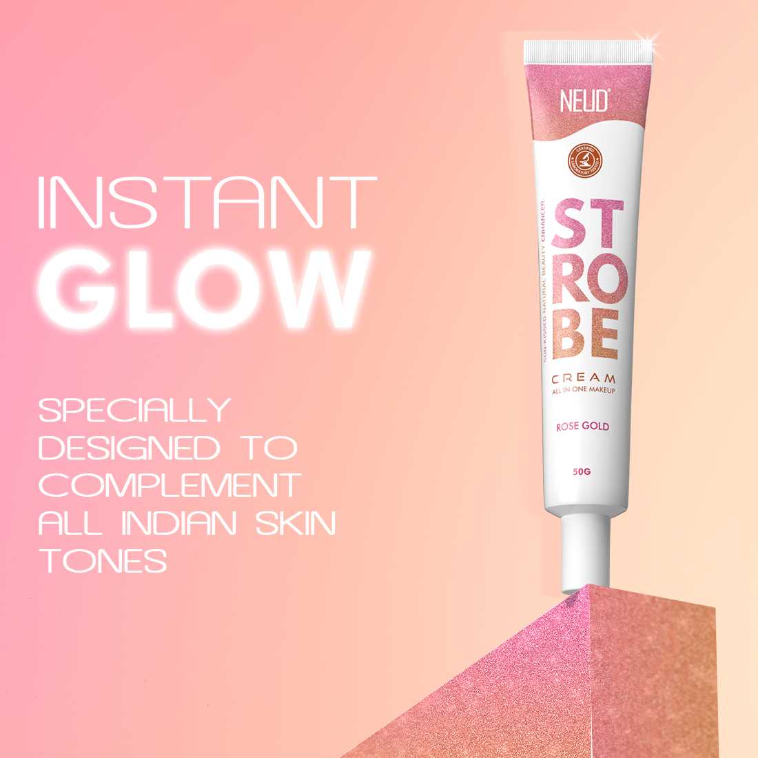 Strobe Cream Rose Gold For Glowing Skin With Hyaluronic Acid & Cocoa Butter | F14 - view 3