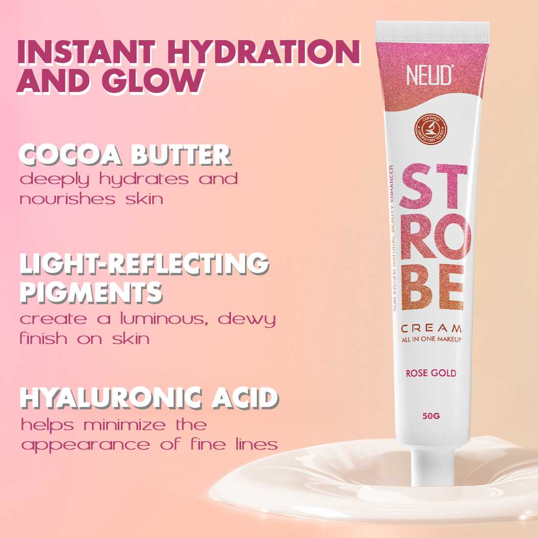 Strobe Cream Rose Gold For Glowing Skin With Hyaluronic Acid & Cocoa Butter | F14 - view 5