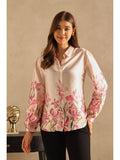 Beige Placement Print Satin Shirt | S67 - view 1