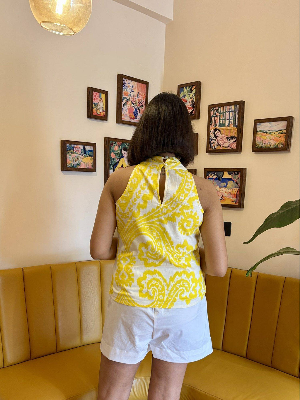 Yellow Twist Halter Cotton Top | HT67 - view 2