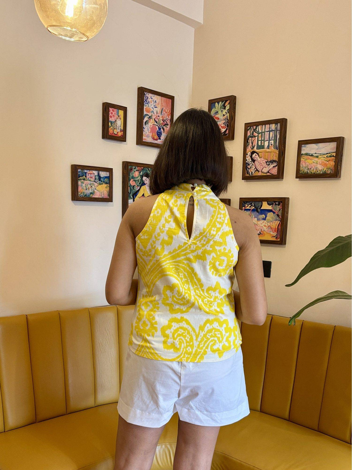 Yellow Twist Halter Cotton Top | HT67 - view 2