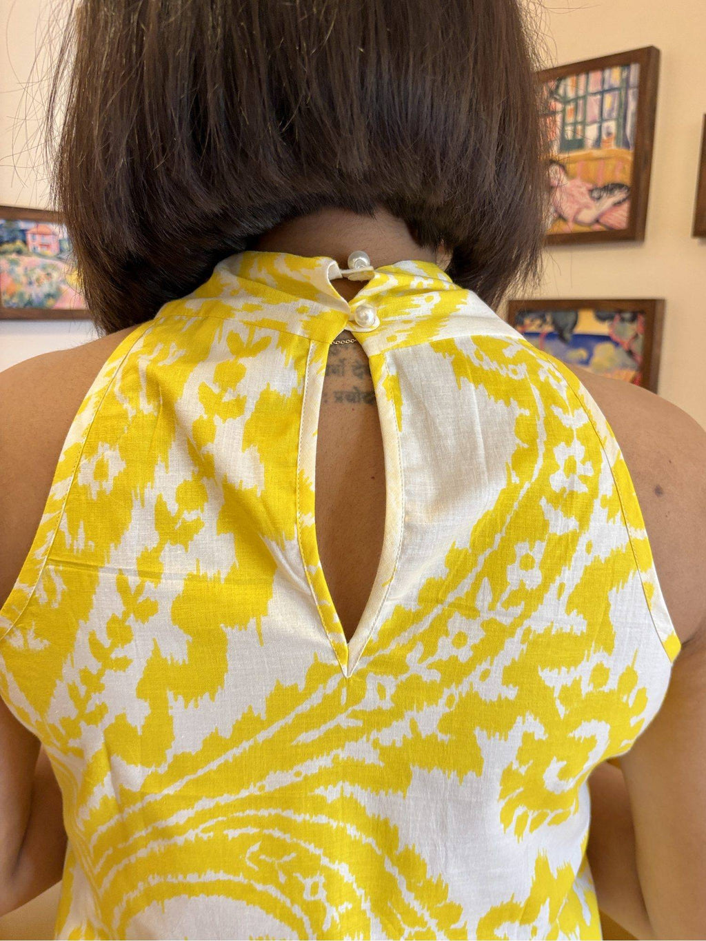 Yellow Twist Halter Cotton Top | HT67 - view 3