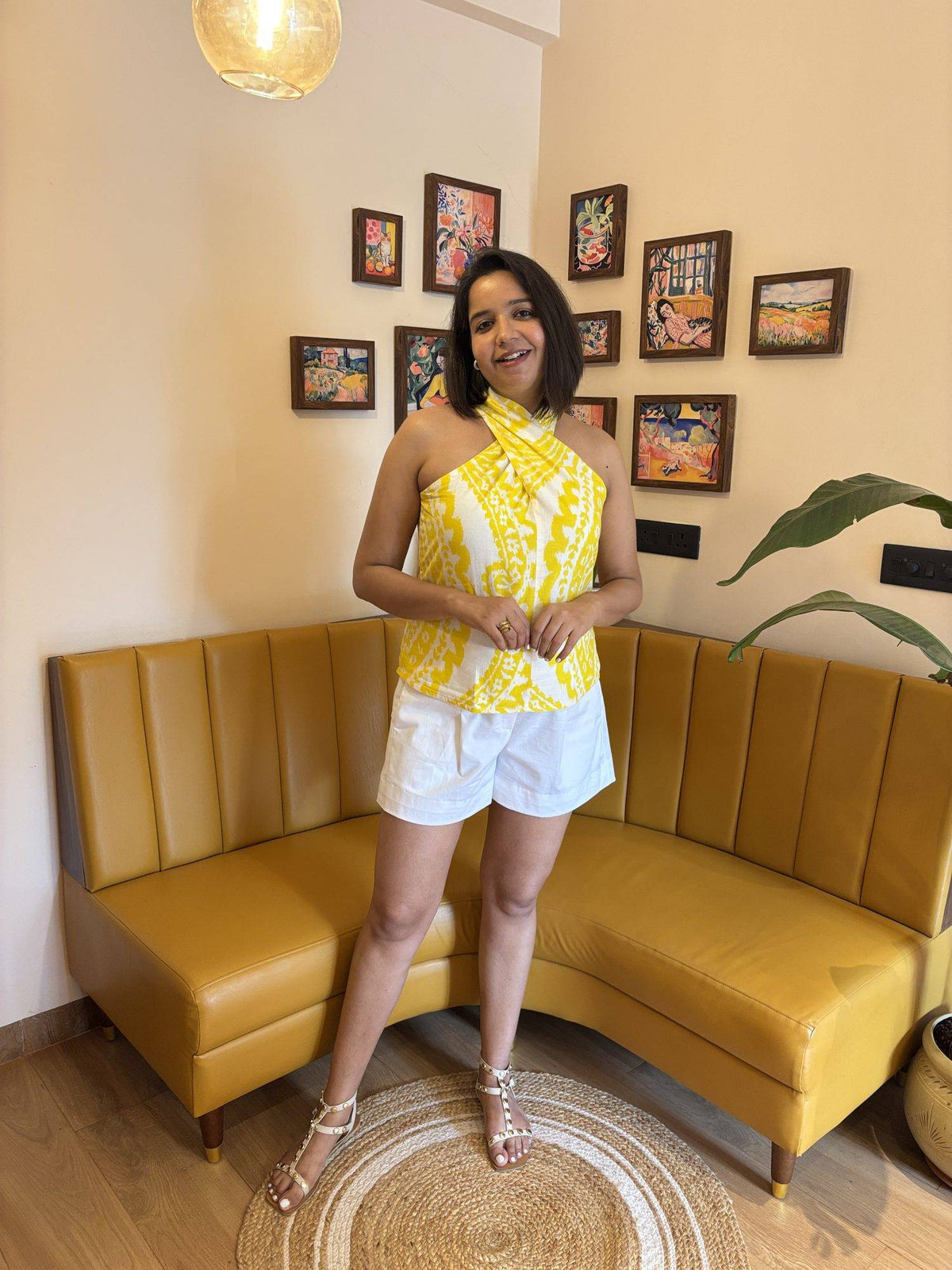 Yellow Twist Halter Cotton Top | HT67 - view 4