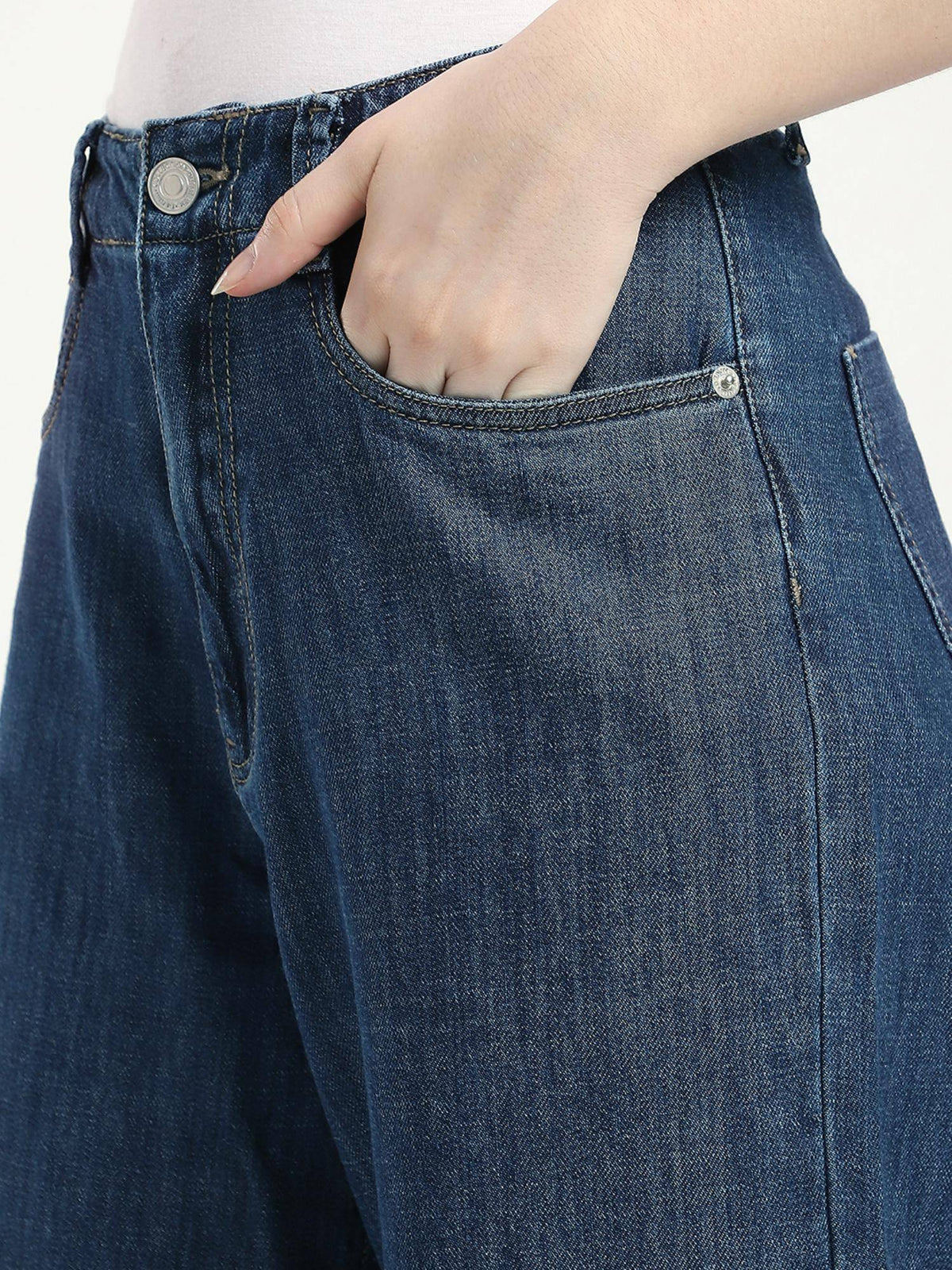 Blue Solid Relaxed Women Jeans | RF89 - view 5