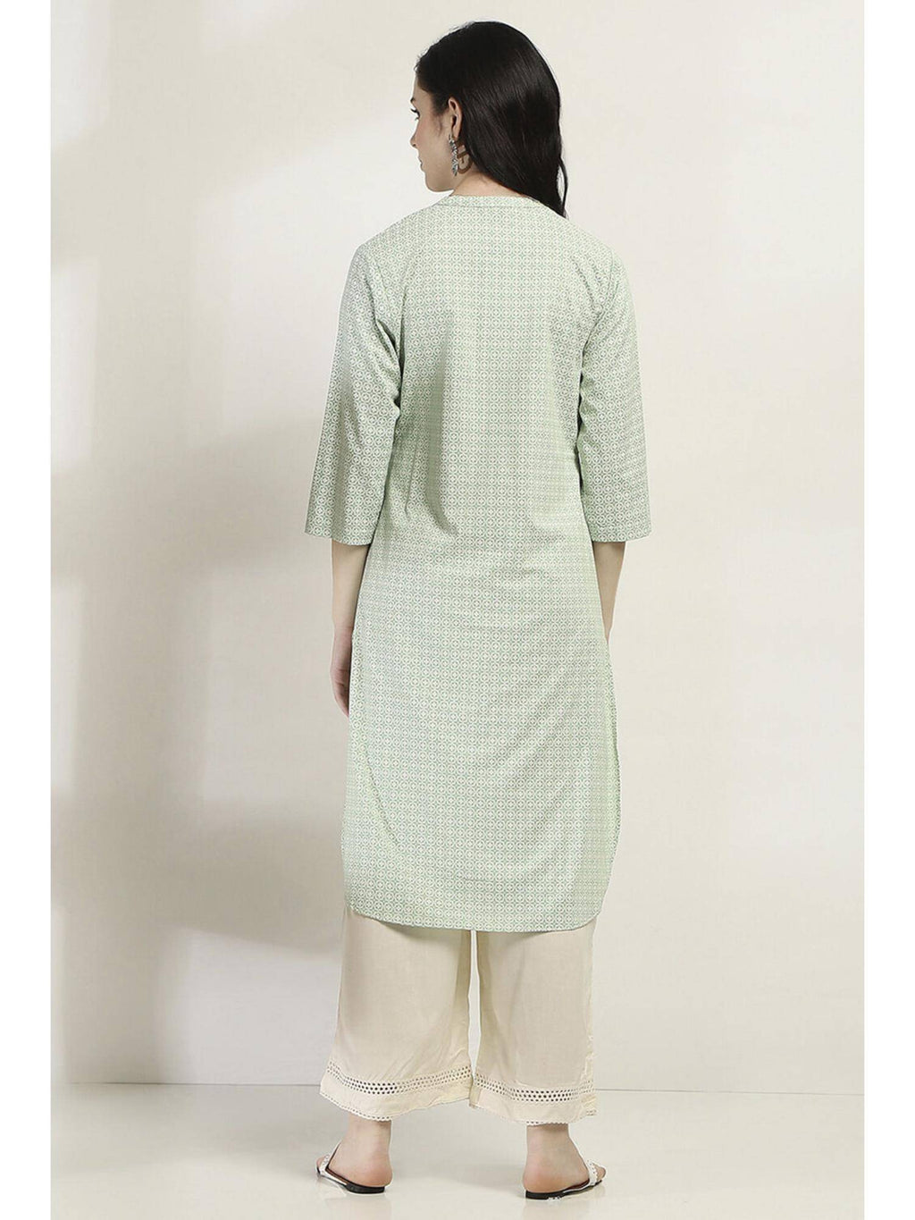 Women Green Viscose Rayon Straight Kurta | FY93 - view 4