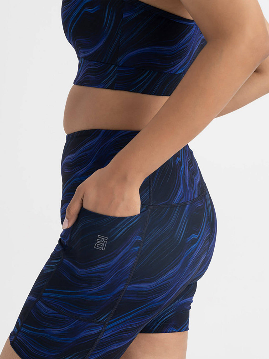 Cosmic Waves High Waist Gym Stretchable Shorts with 2 Side Pockets - view 3