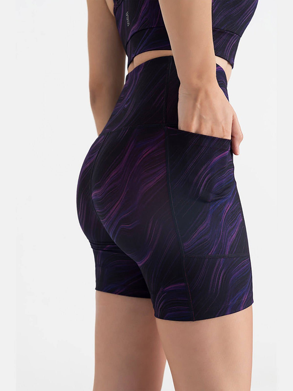 Cosmic Waves High Waist Gym Stretchable Shorts with 2 Side Pockets - view 9