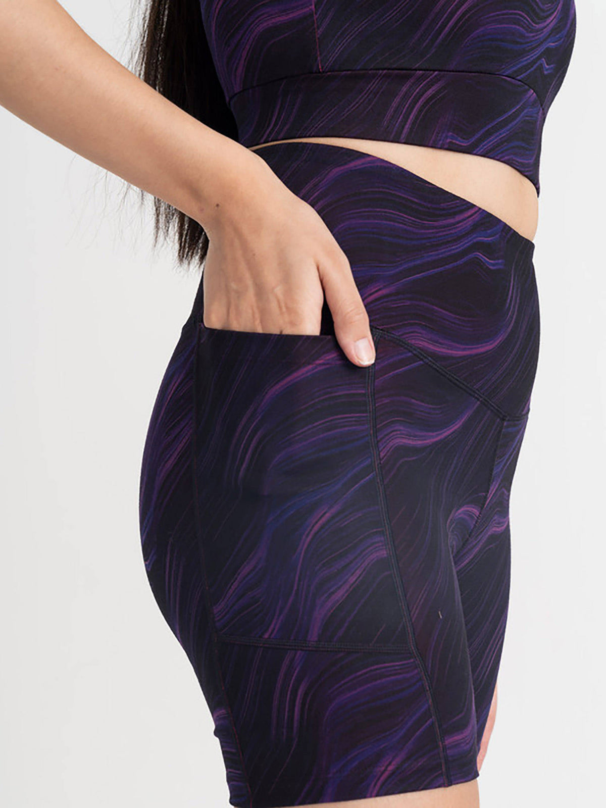 Cosmic Waves High Waist Gym Stretchable Shorts with 2 Side Pockets - view 10