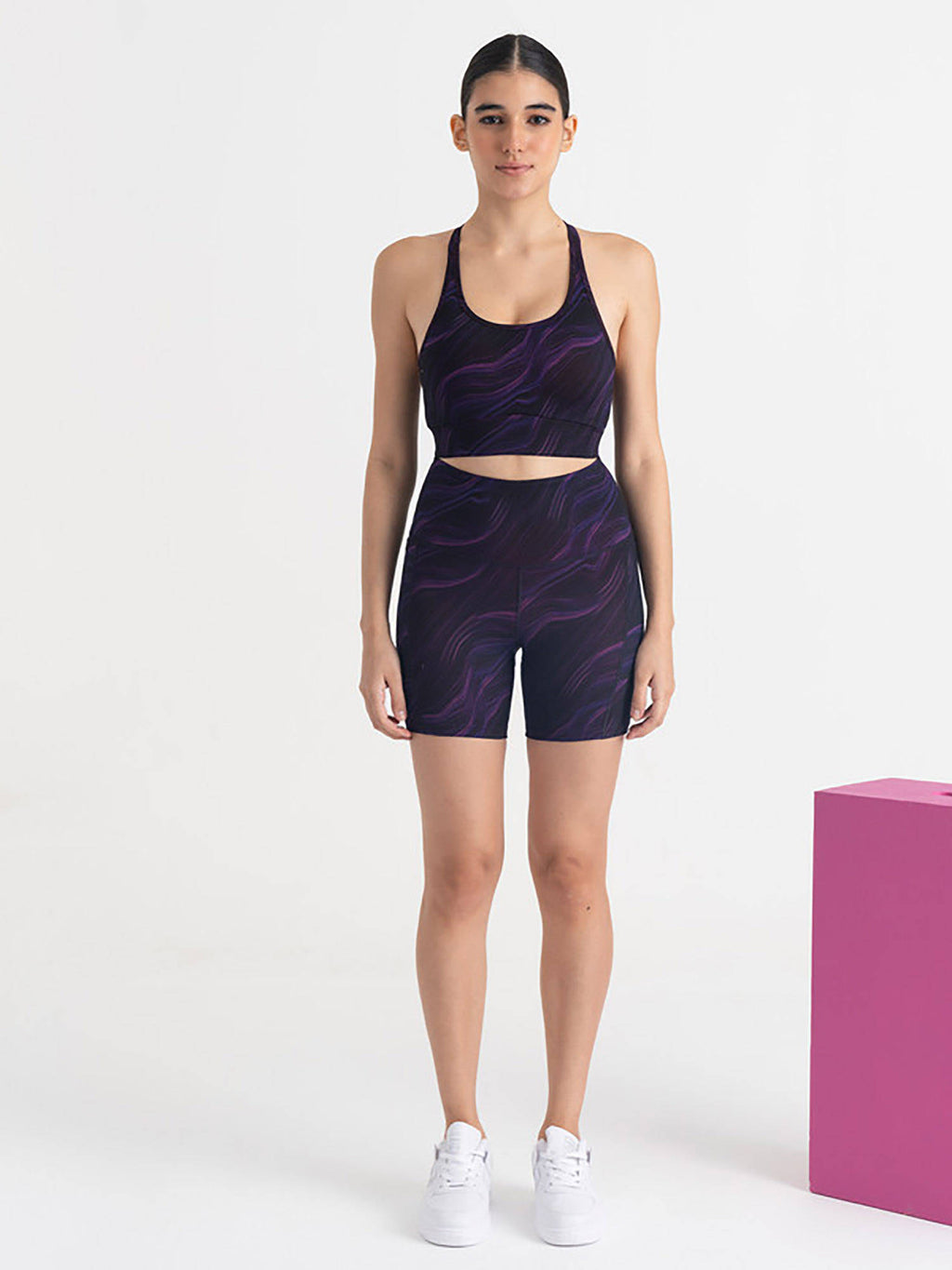 Cosmic Waves High Waist Gym Stretchable Shorts with 2 Side Pockets - view 11