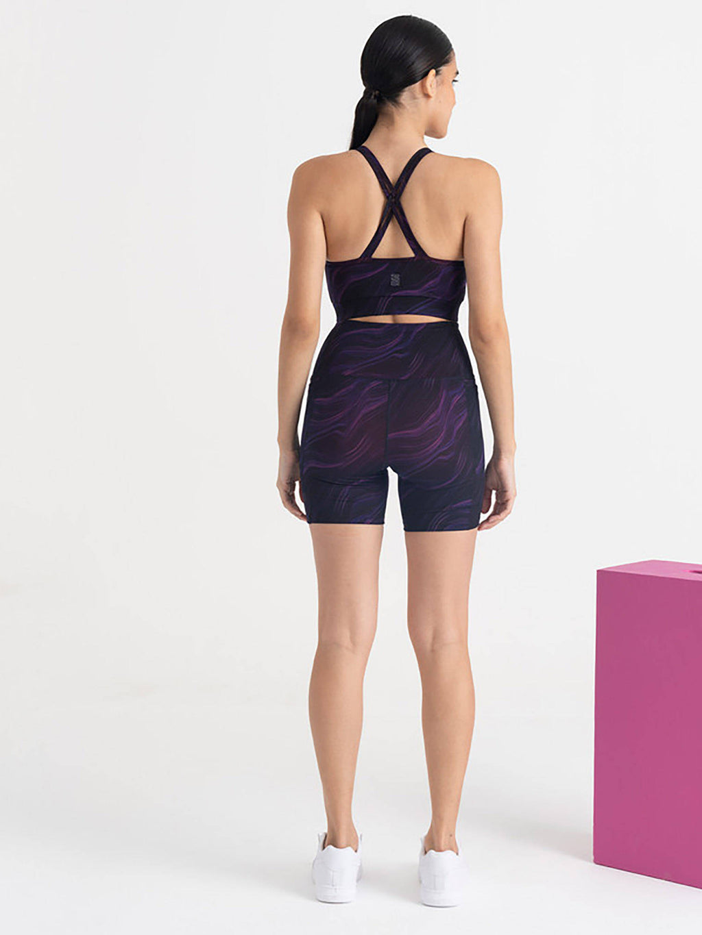 Cosmic Waves High Waist Gym Stretchable Shorts with 2 Side Pockets - view 12