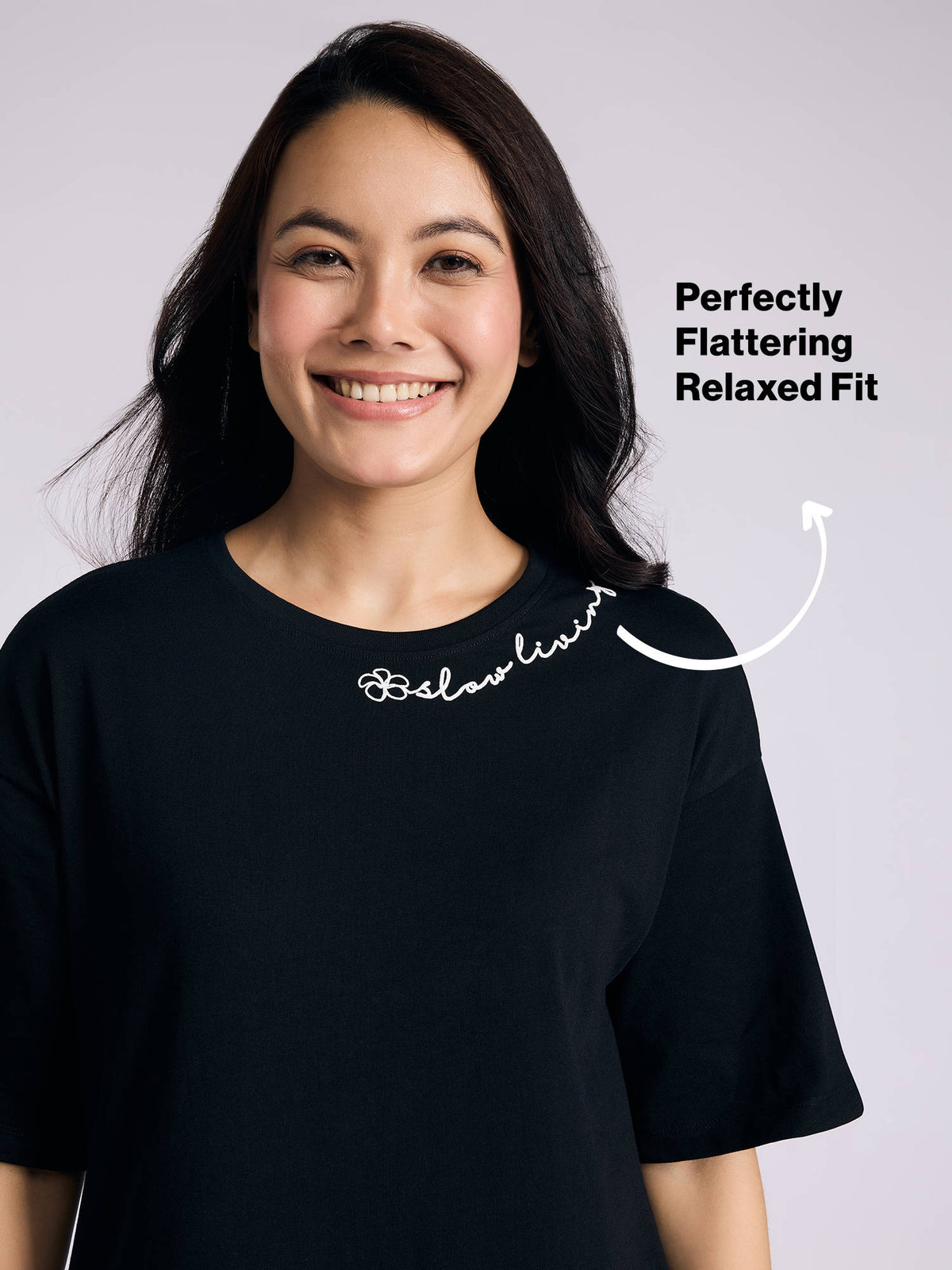Breathe Cotton Relaxed Sleep Dress With Pockets Nys944 Black | D56 - view 3