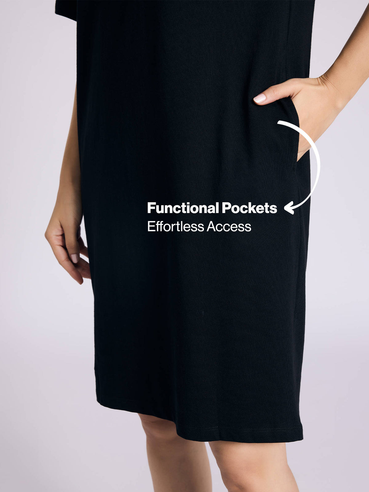 Breathe Cotton Relaxed Sleep Dress With Pockets Nys944 Black | D56 - view 4